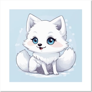 Kawaii Cute Arctic Fox In Snow Posters and Art